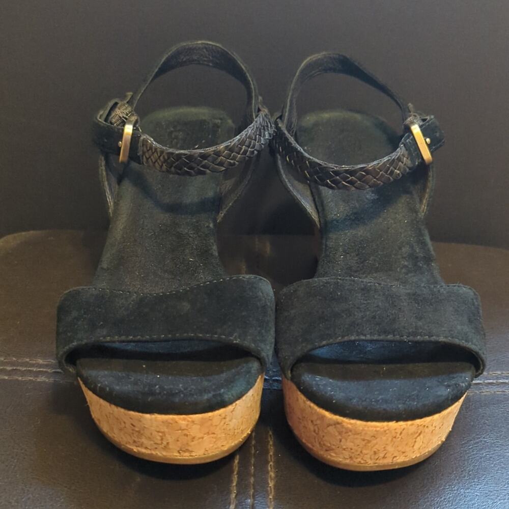 UGG Black Suede Cork Wedge Sandals - Picture 2 of 7